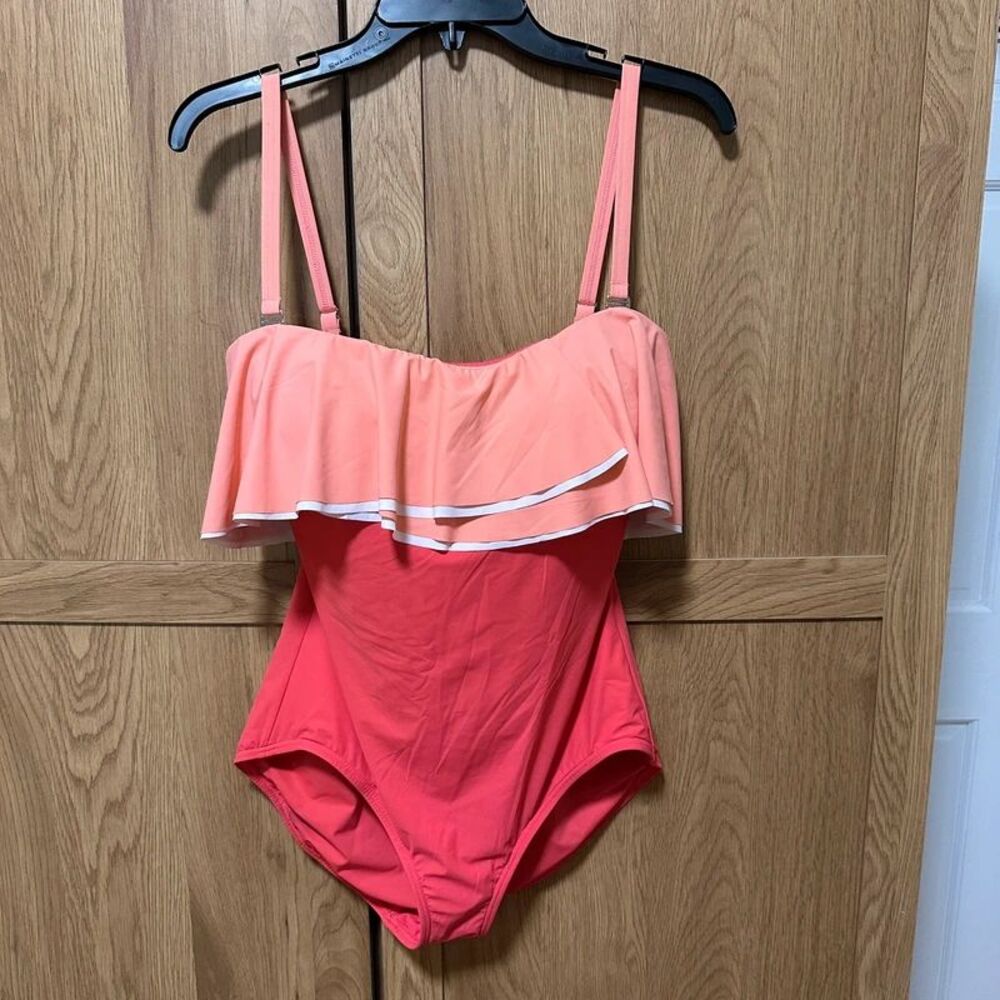 Coco Reef Contours One Piece Swimsuit Size 12 36C Coral Ruffle Padded Bra